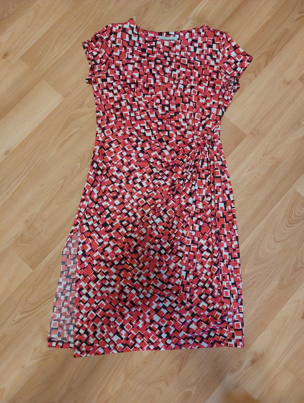 Shelby and Palmer Red Geometric Faux Wrap Midi Dress